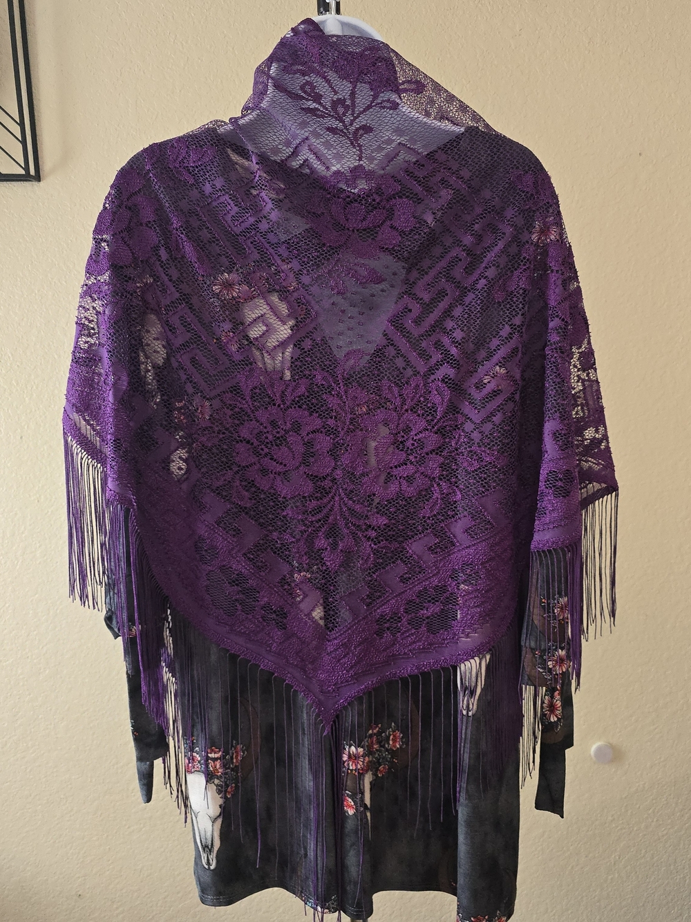 Elegant Purple Lace Fringe Shawl Wrap - Women's Scarf - Picture 2 of 5